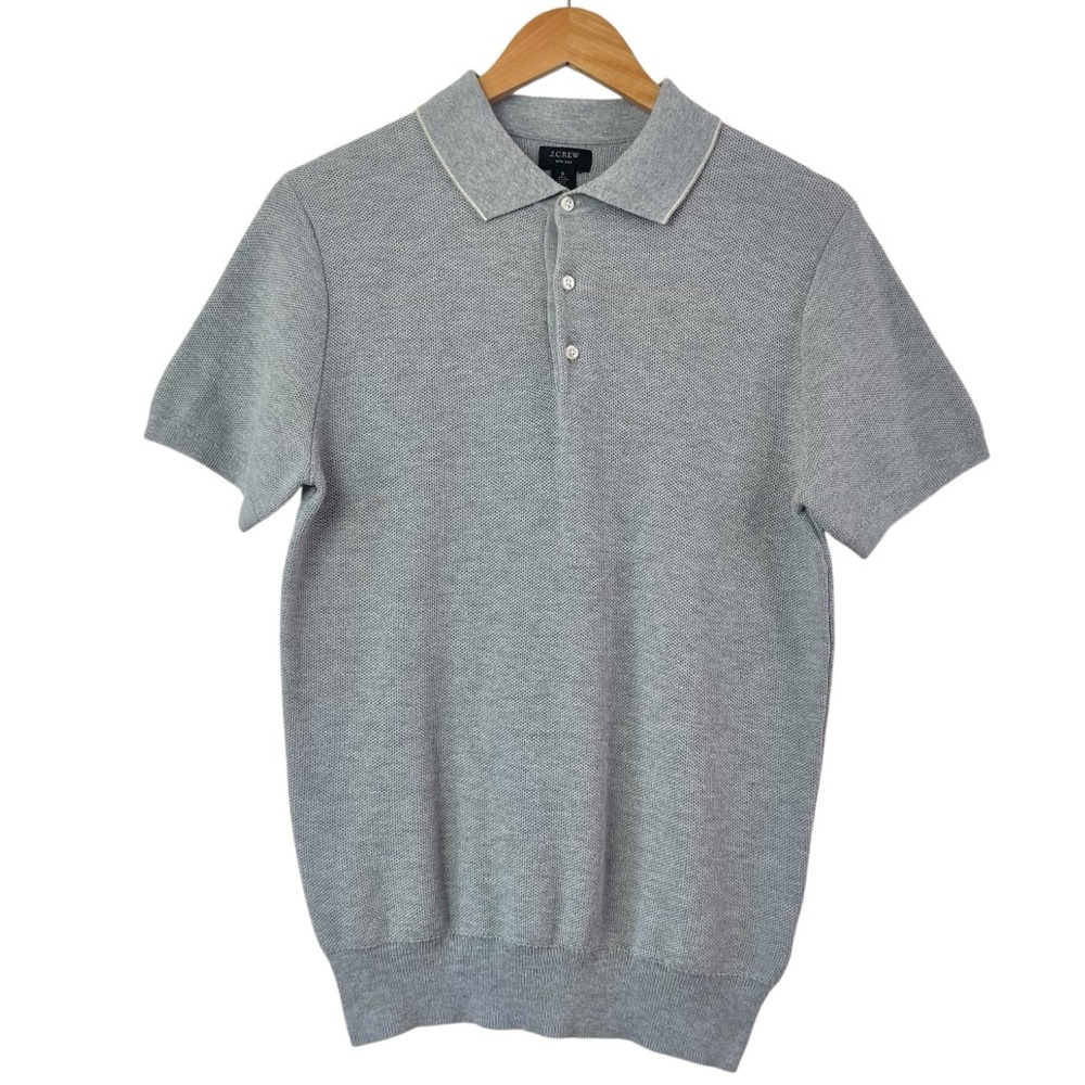 J. Crew Men's Gray Cotton Silk Blend Short Sleeve Sweater Polo Top Size Small